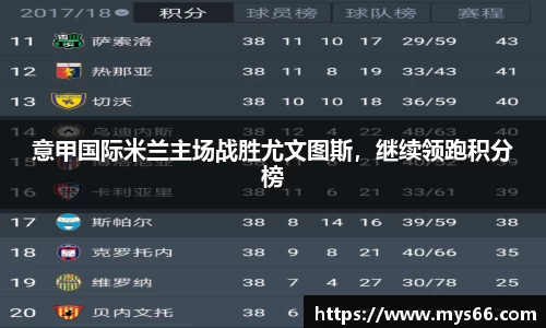 意甲国际米兰主场战胜尤文图斯，继续领跑积分榜